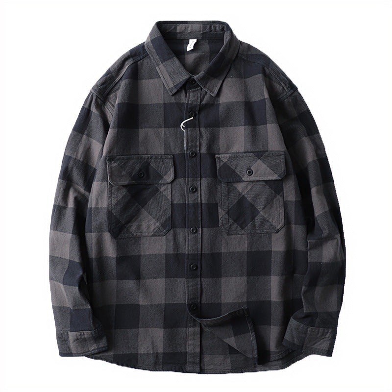 Herren Oversize Kariertes Flanell-Hemdjacke mit aufgesetzten Pattentaschen Chichicherry