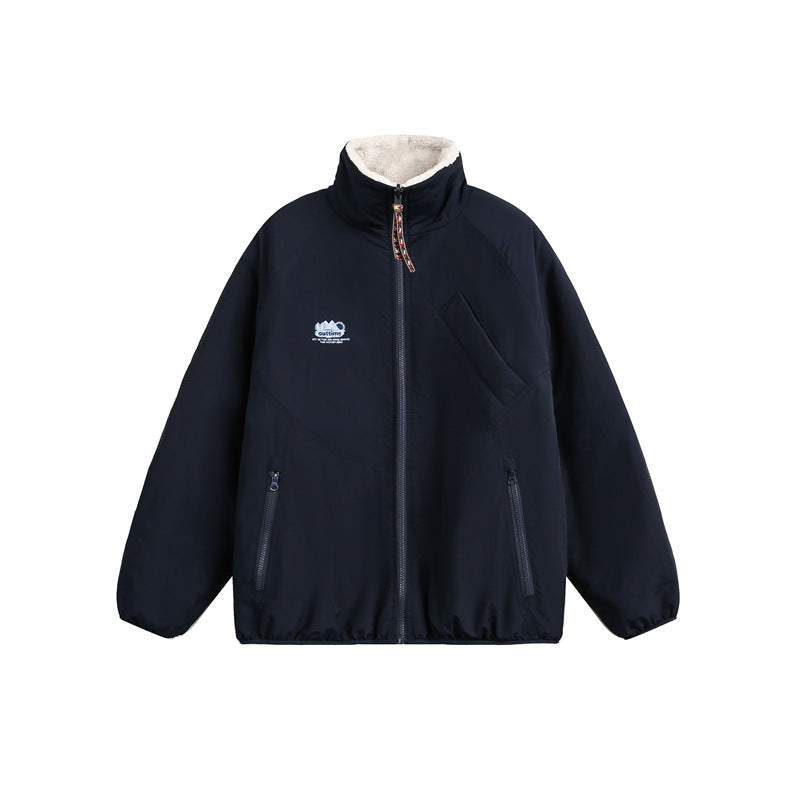 Unisex Oversize Teddy Fleece Jacket with Contrast Nylon Inserts and Stand-Up Collar Chichicherry
