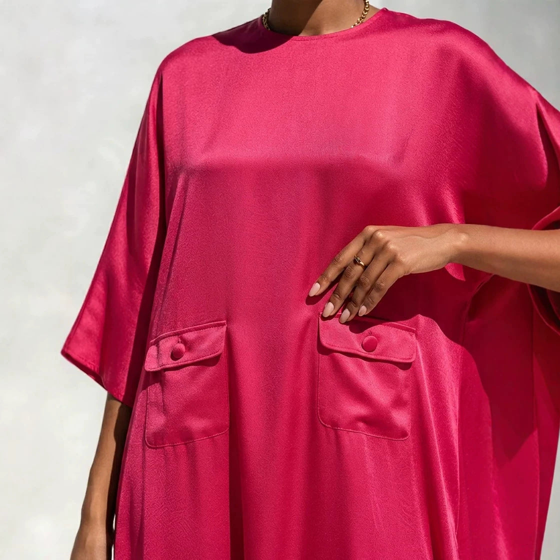 Women's Flowing Maxi Dress with Oversized Kaftan Cut and Patch Pockets Chichicherry