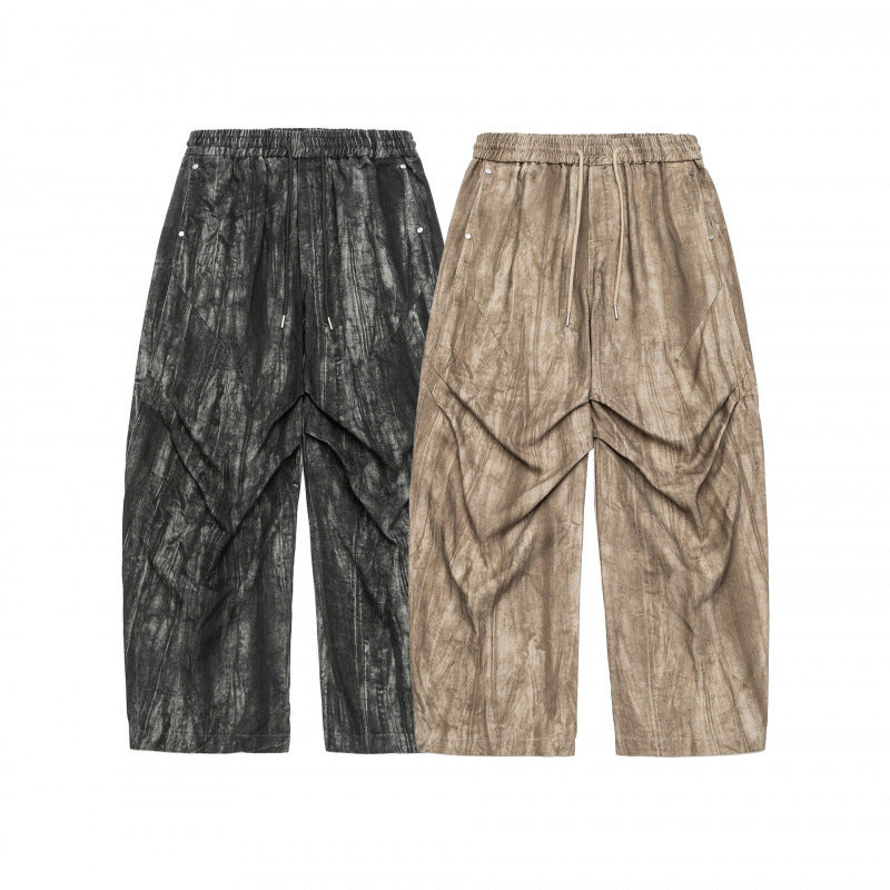 Unisex Wide Cropped Pants with Asymmetrical Layer Inserts, Elastic Waistband, and Coated Structure Chichicherry