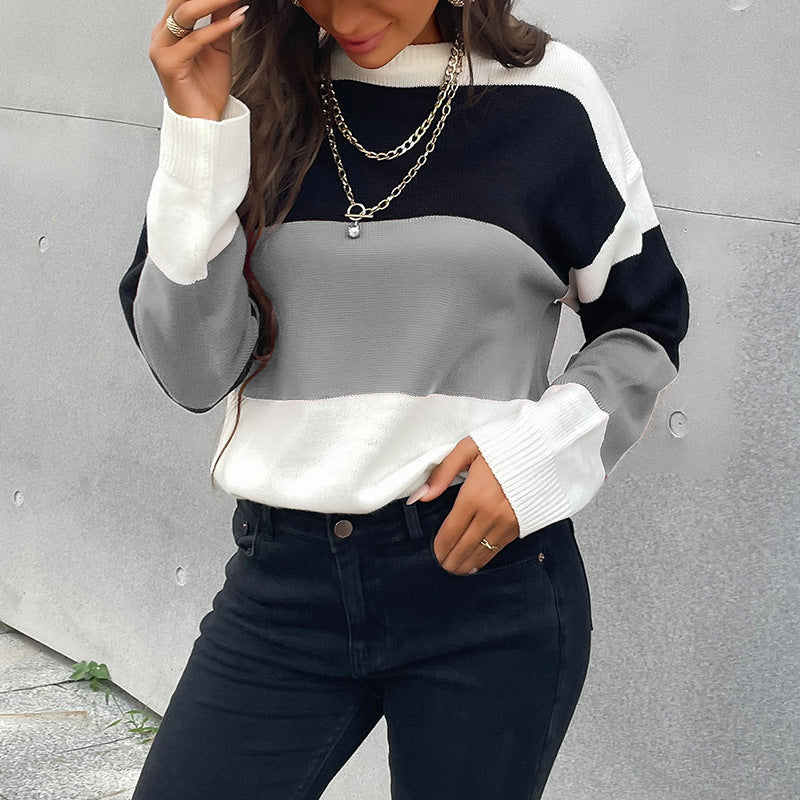 Women's color block fine knit sweater with dropped shoulder and ribbed cuffs Chichicherry