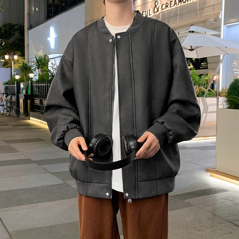 Men's Oversized Bomber Jacket made of Suede Imitation with Vertical Seam Structure Chichicherry