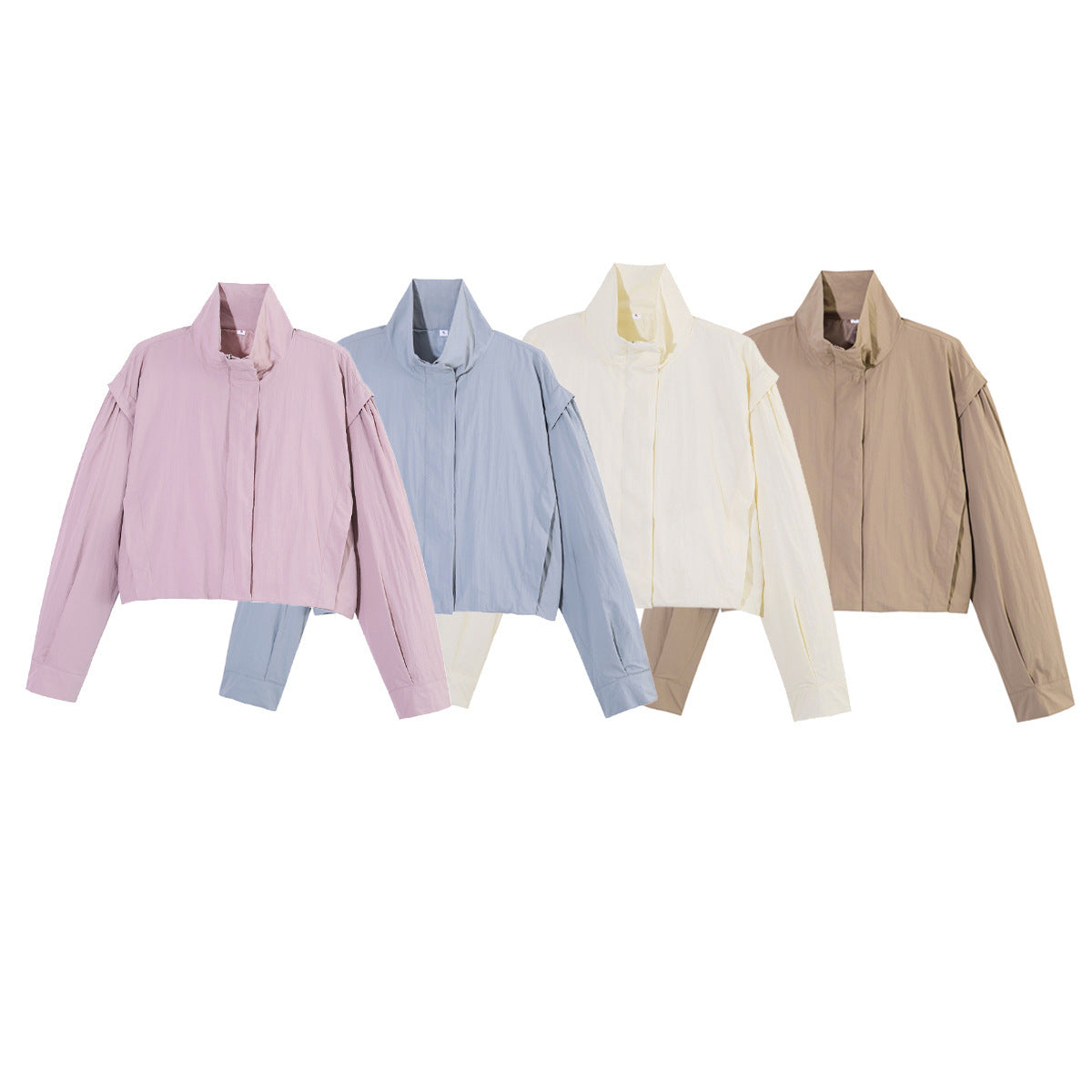 Women's short jacket in blouson style with stand-up collar and gathered raglan sleeves Chichicherry