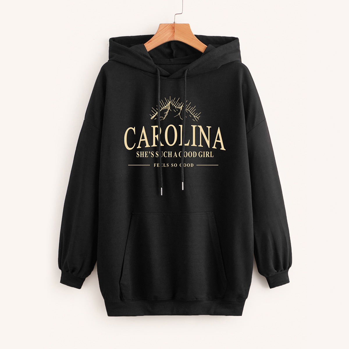 Women's Casual Oversized Hoodie with Statement Print, Kangaroo Pocket and Ribbed Cuffs Chichicherry