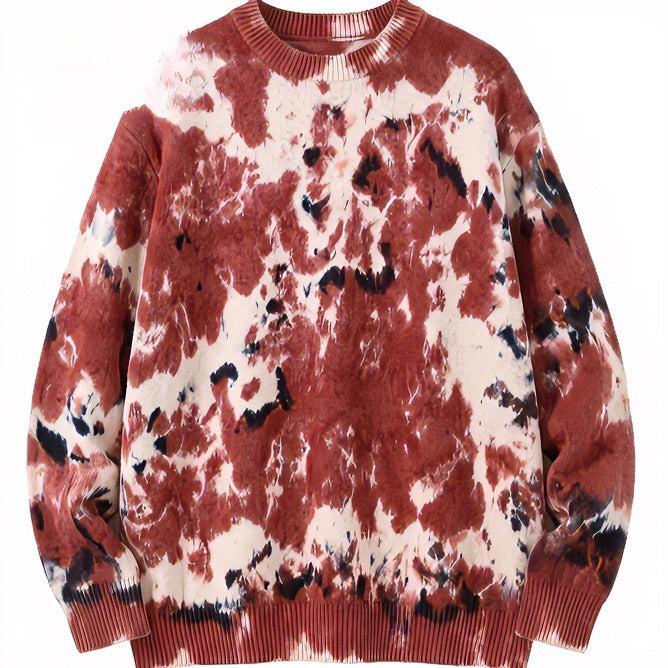 Herren Oversized Batik-Pullover mit Rundhalsausschnitt und Rippbündchen Chichicherry