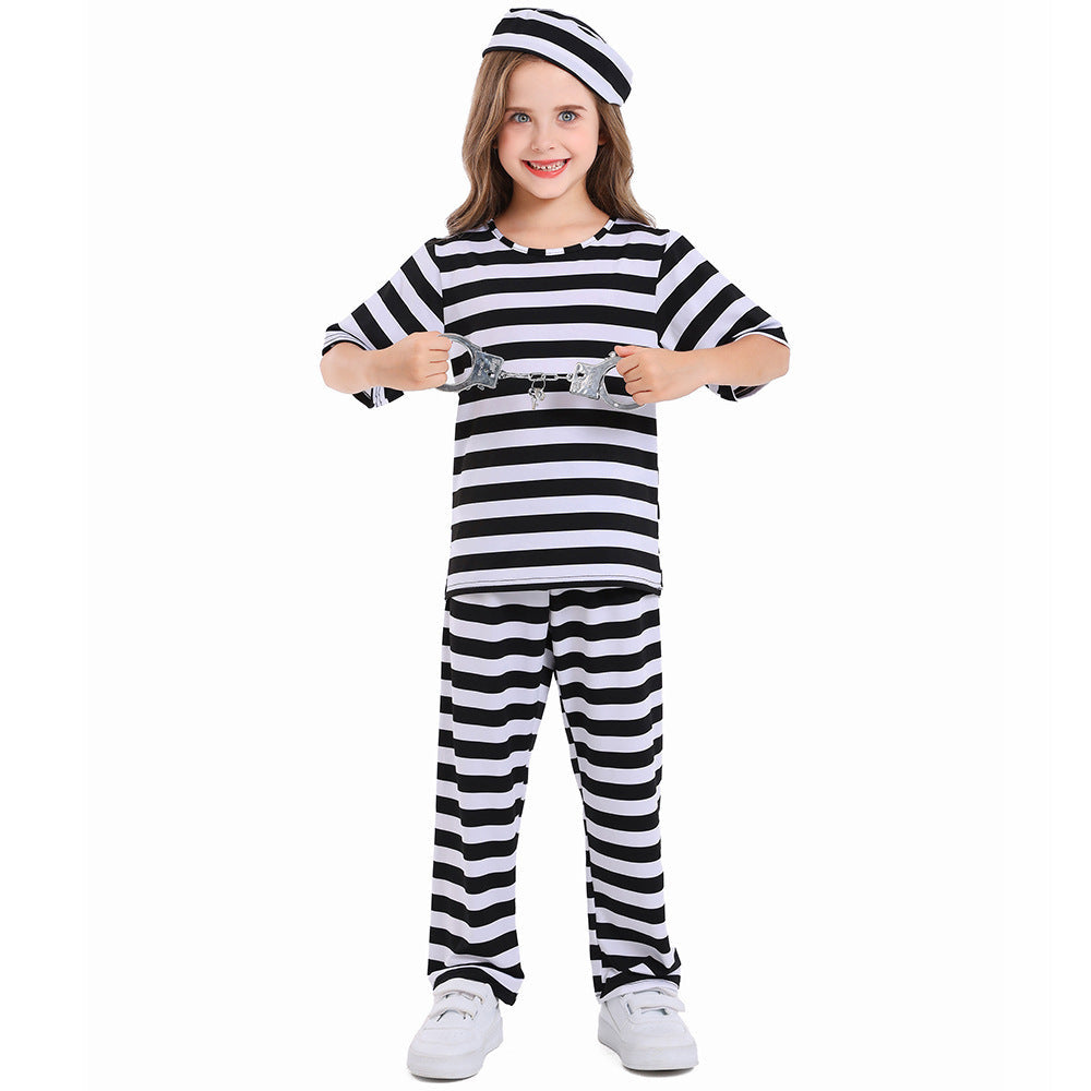Girl's costume as a prisoner with striped top and pants Chichicherry