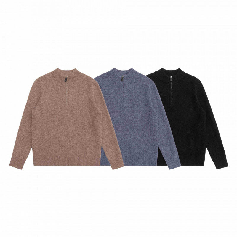 Men's textured knit sweater with half zip, stand-up collar and oversized silhouette Chichicherry