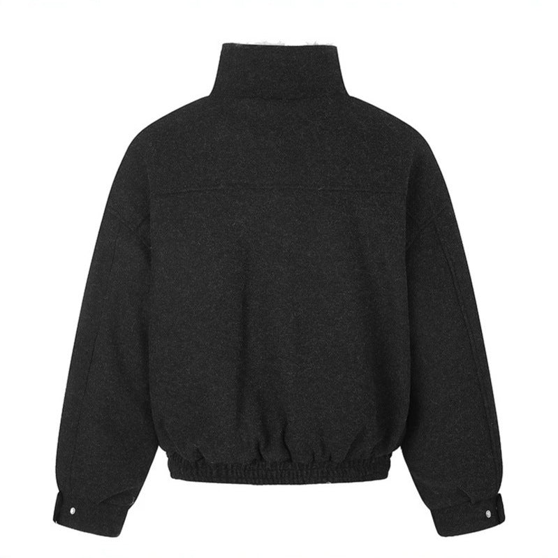 Women's short quilted blouson jacket with faux fur lining, stand-up collar, and patch pockets Chichicherry