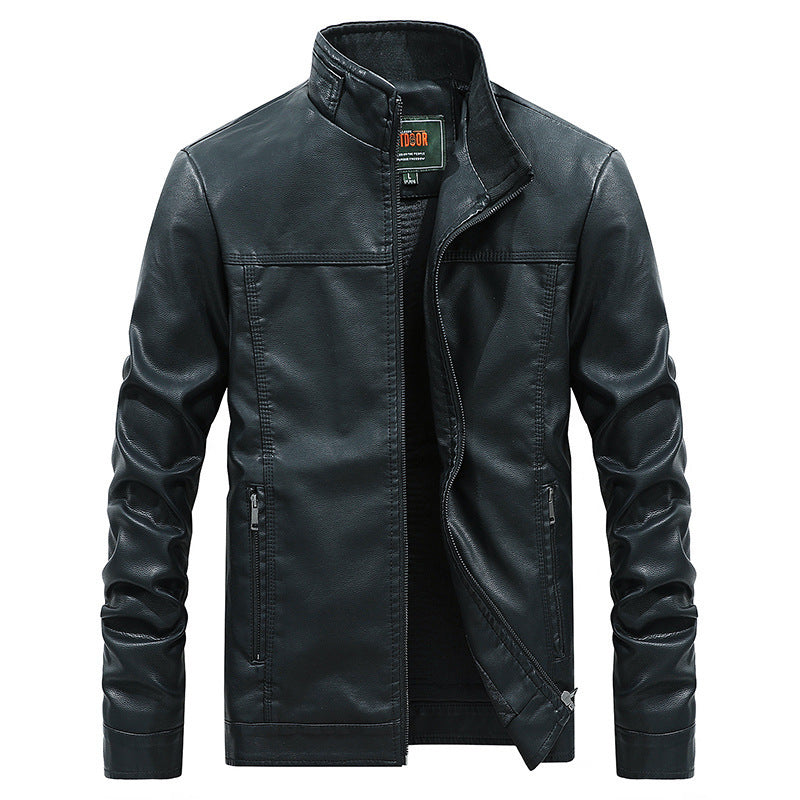 Men's Faux Leather Blouson with Stand Collar and Padded Thermal Lining Chichicherry