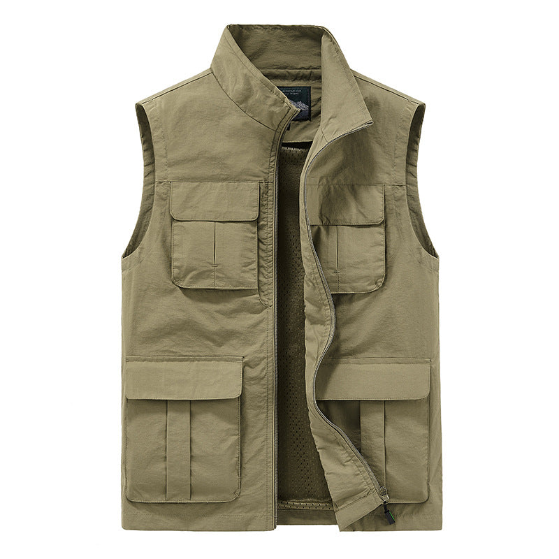 Men's Multi-Functional Utility Vest with Multiple Pockets and Mesh Lining Chichicherry