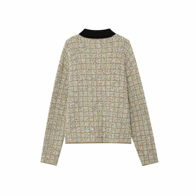 Women's Boucle Polo Knit Sweater with Tweed Effect Chichicherry