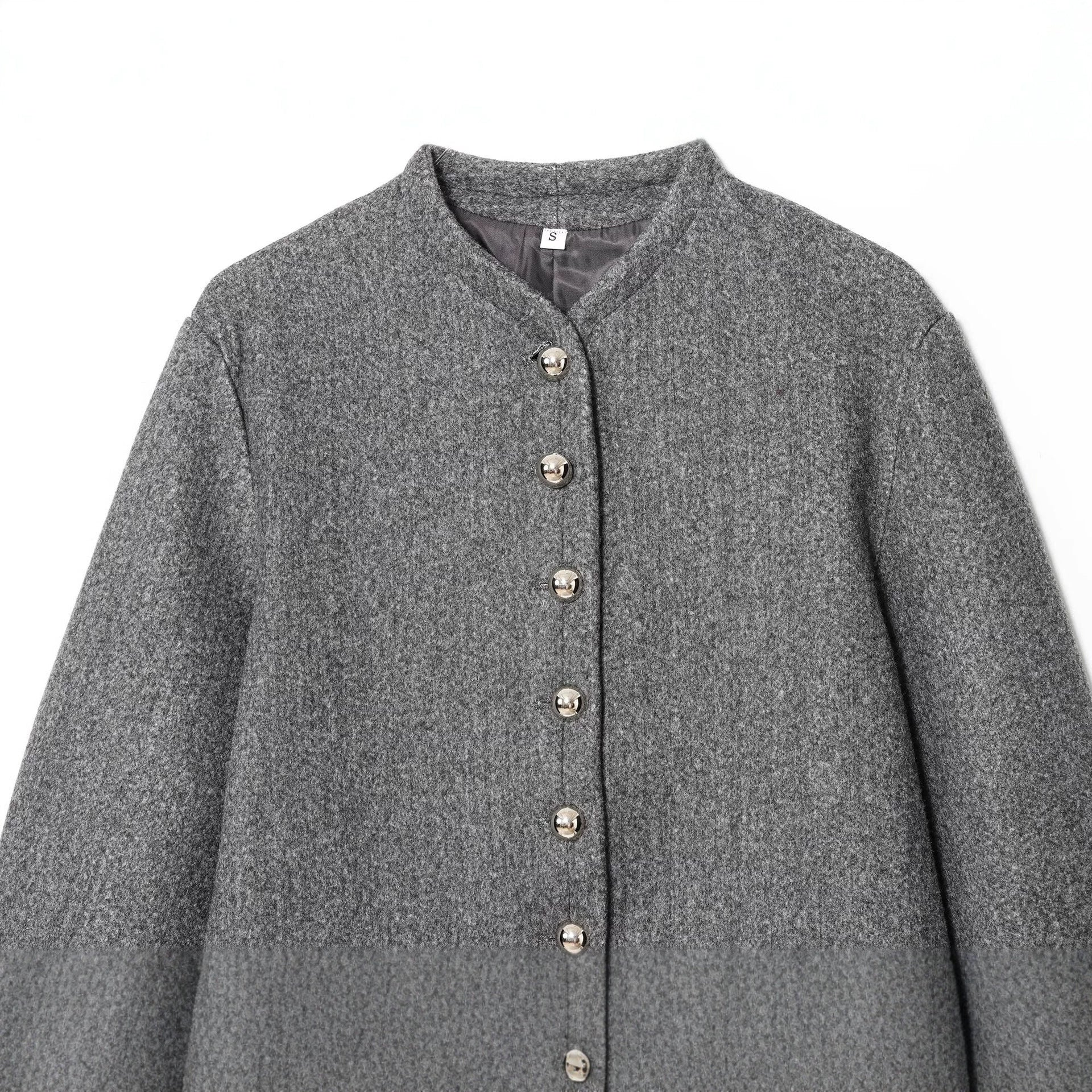 Women’s short jacket made of wool blend with round neck and decorative button placket Chichicherry