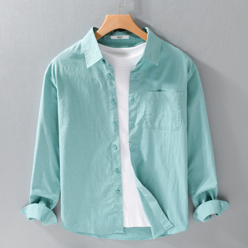Men's Breathable Relaxed Shirt made of Linen-Cotton Blend with Chest Pocket and Classic Button Placket Chichicherry