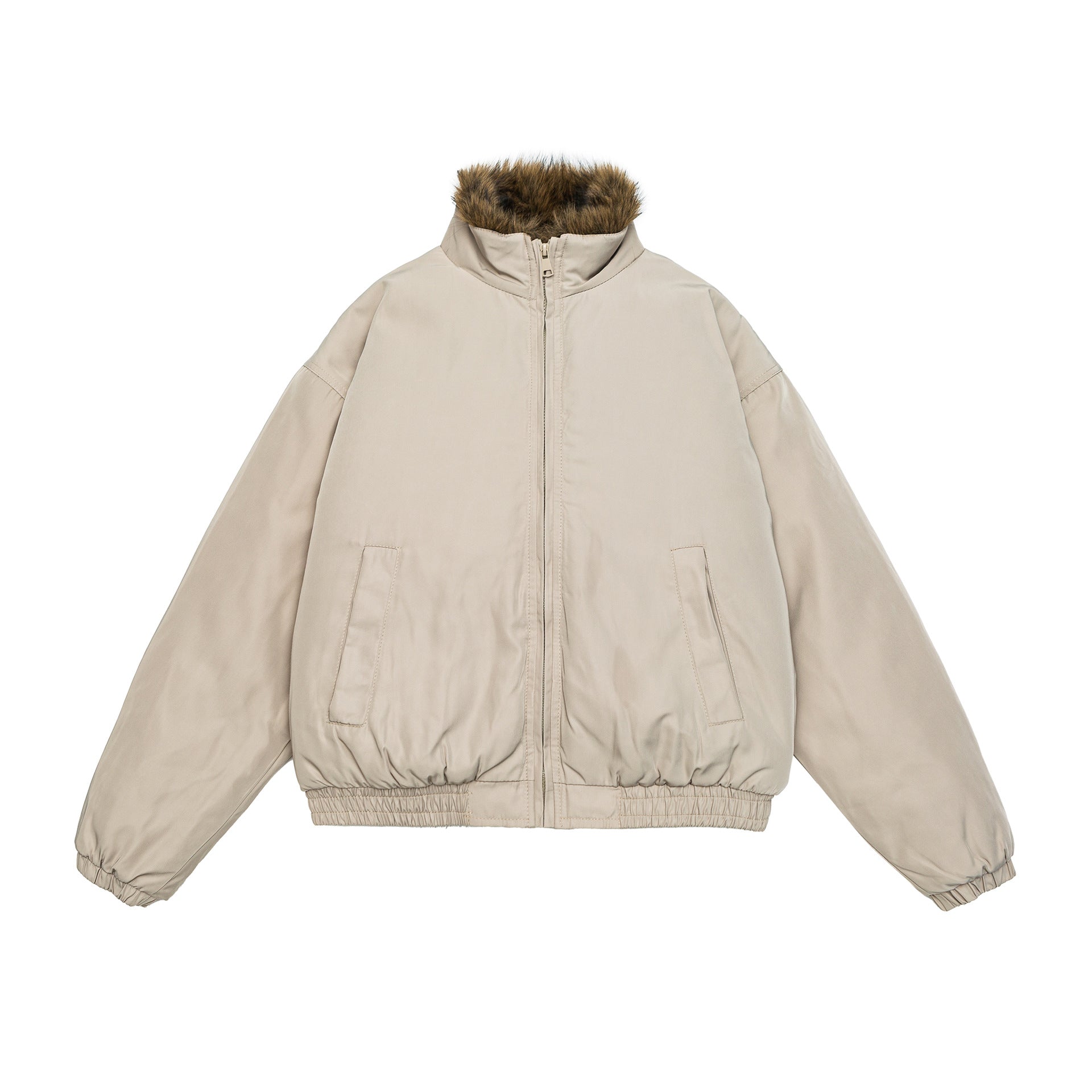 Women's oversized padded bomber jacket with elastic hem and faux fur trim Chichicherry