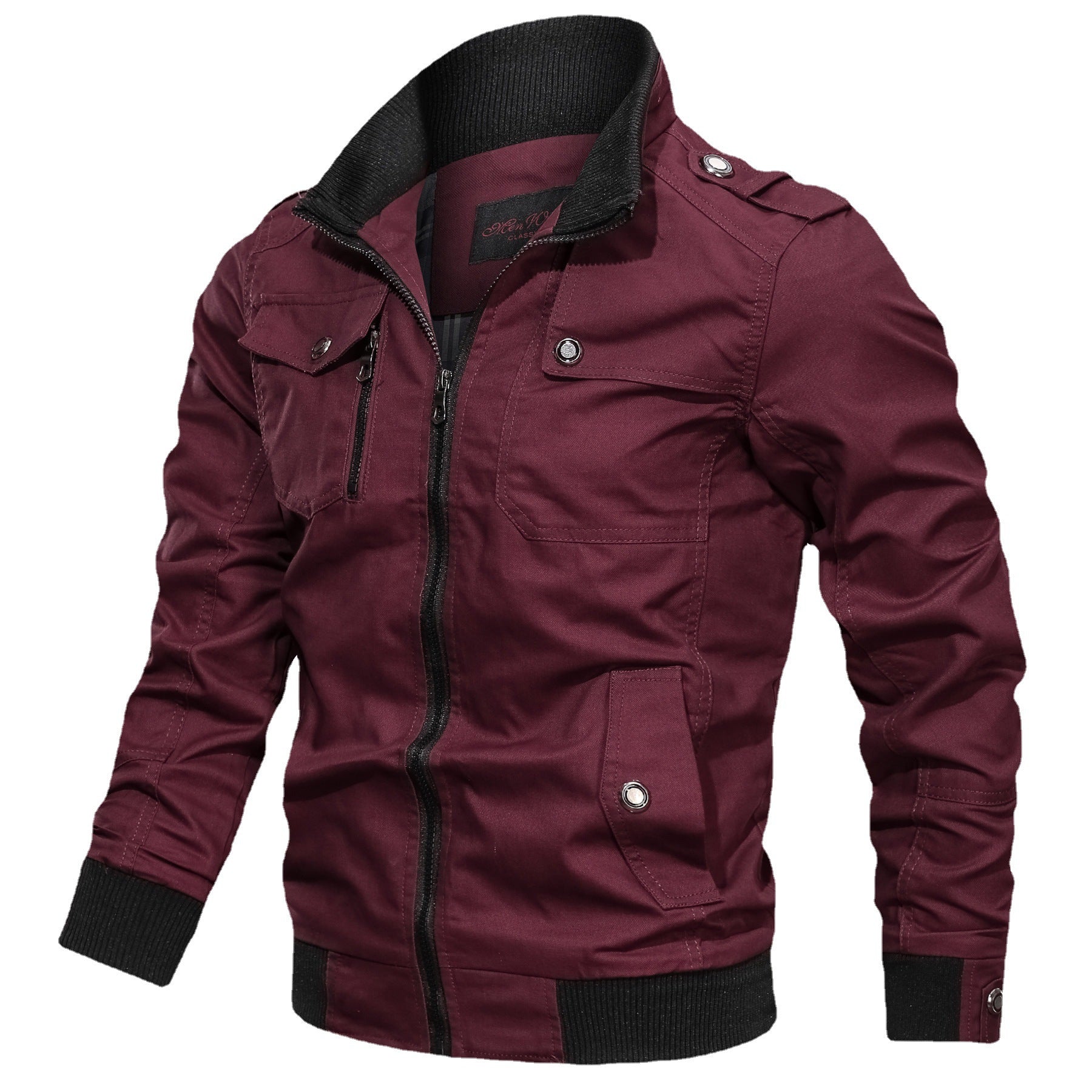 Men's lightweight canvas pilot jacket with stand-up collar, shoulder epaulettes, and ribbed cuffs Chichicherry
