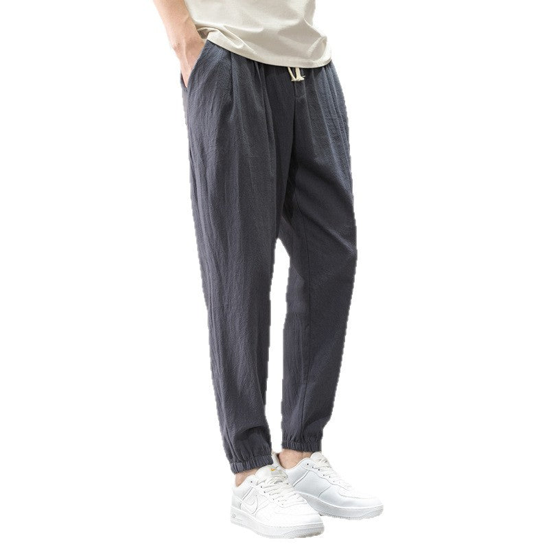 Men's Relaxed-Fit Linen Blend Jogging Pants with Pleats, Drawstring, and Elastic Cuffs Chichicherry