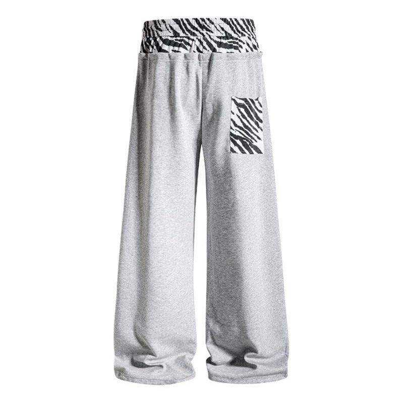 Women's Casual Palazzo Jogging Pants with Elastic Waistband, Zebra Knee Patches and Star Print Chichicherry