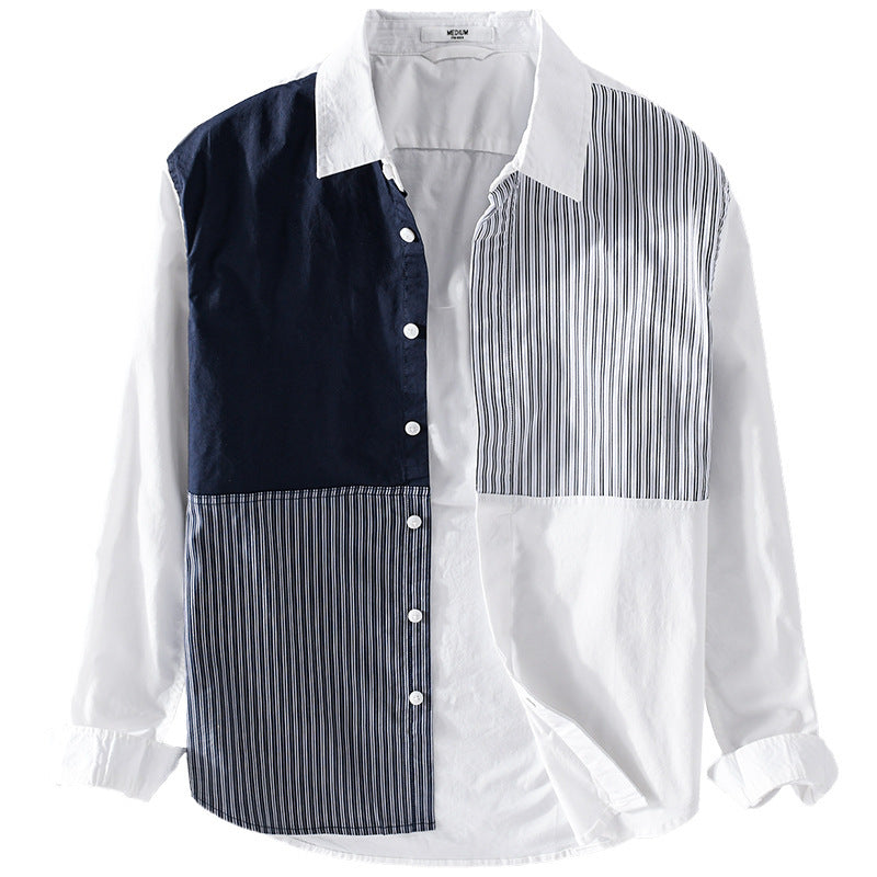 Men's Contrasted Patchwork Shirt with Block and Pinstripes Chichicherry