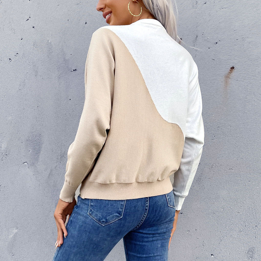 Women's Oversized Sweatshirt with Asymmetrical Color Block and Dropped Shoulder Chichicherry