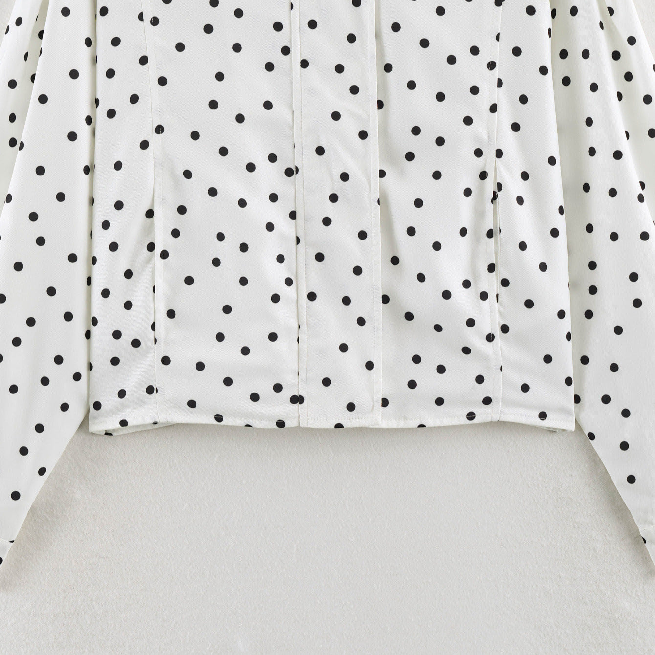 Women's Polka Dot Cropped Blouse with Stand Collar and Concealed Button Placket Chichicherry