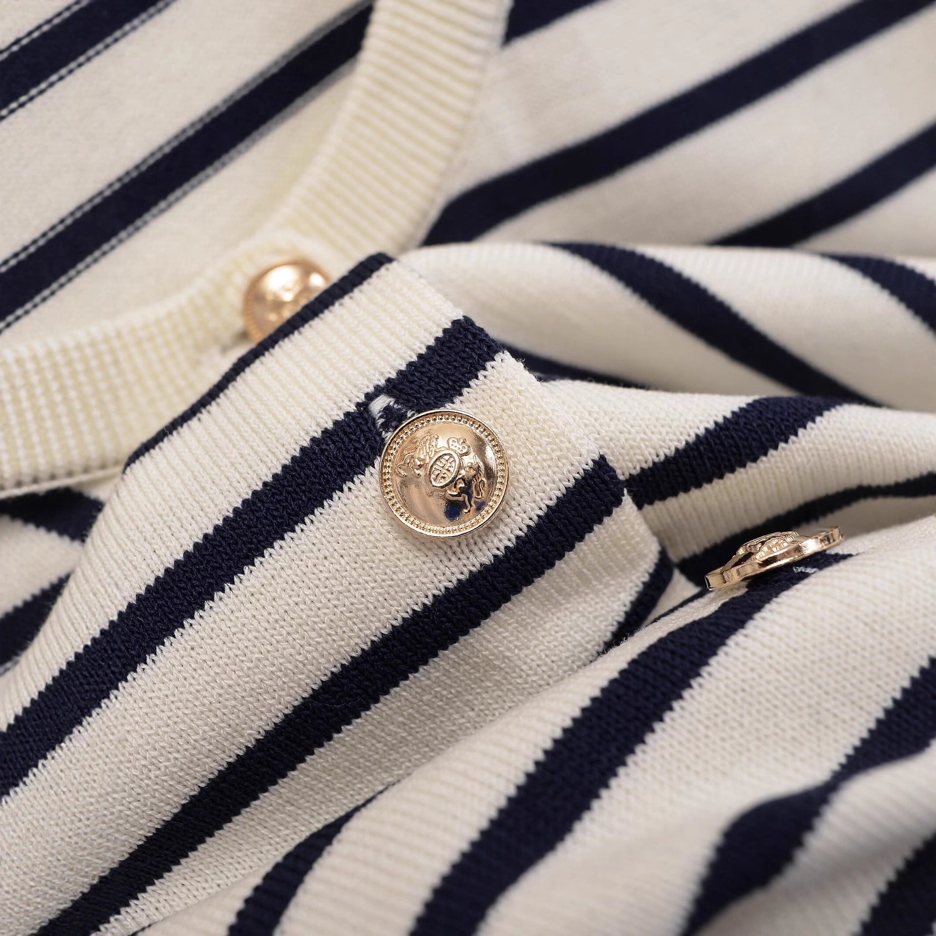 Women's Striped Lightweight Cardigan with Round Neckline and Decorative Buttons Chichicherry