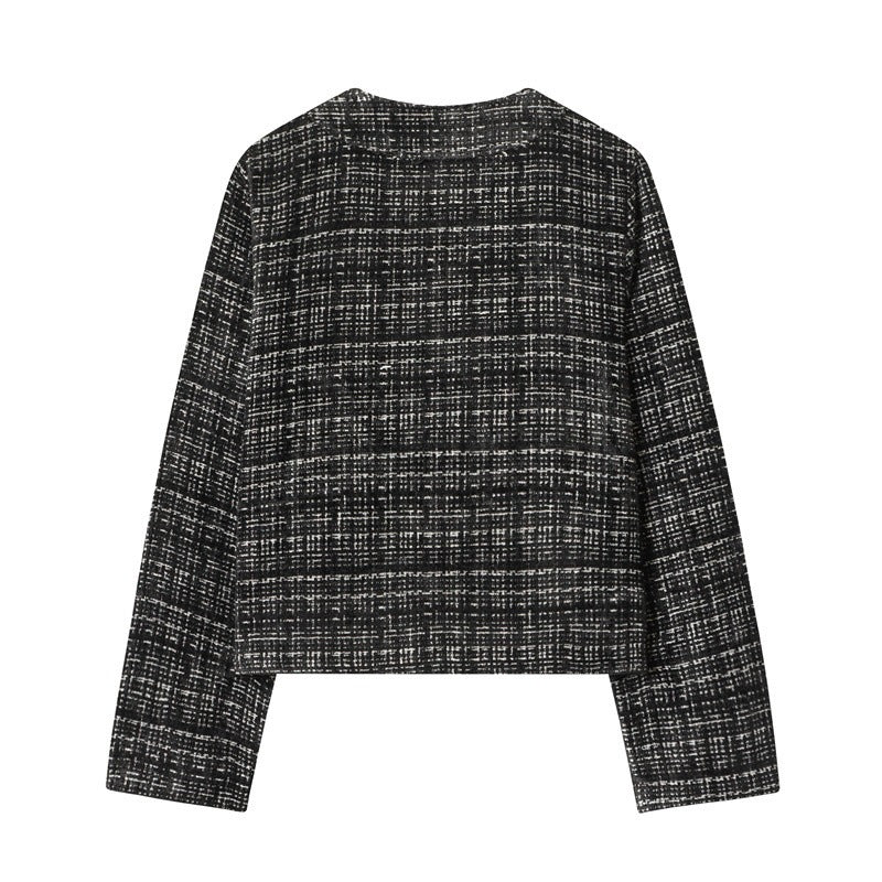 Women's Boxy Tweed Jacket in Boucle Look with Concealed Button Placket and Boxy Silhouette Chichicherry