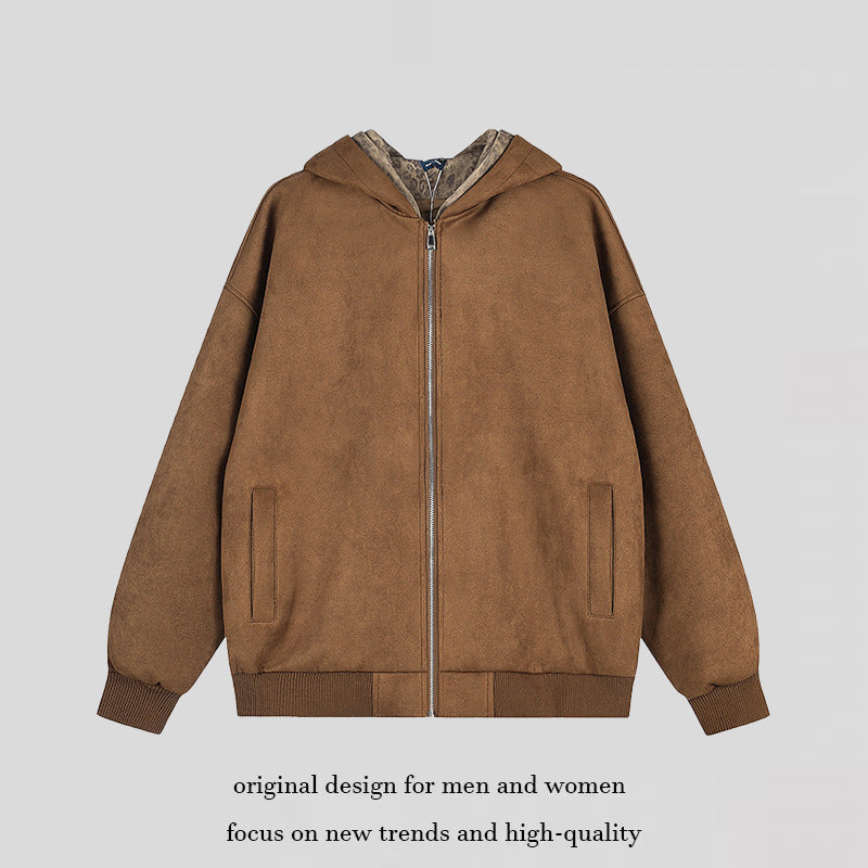 Women's hooded zip jacket made of velour imitation with teddy lining and ribbed cuffs Chichicherry
