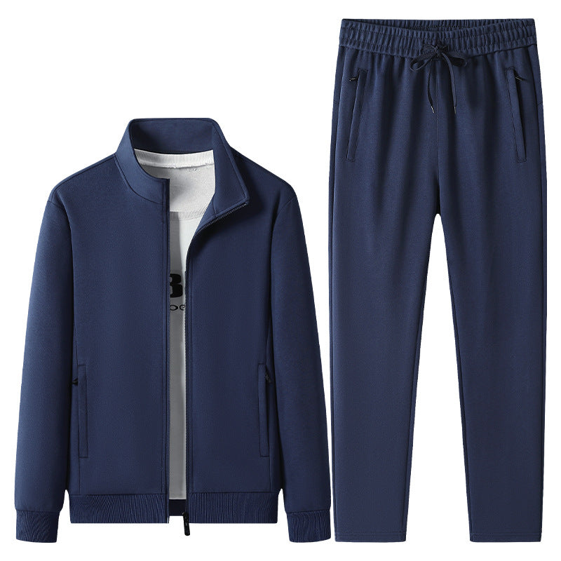 Men's jogging suit set made of cotton blend with stand-up collar zip jacket and drawstring pants Chichicherry