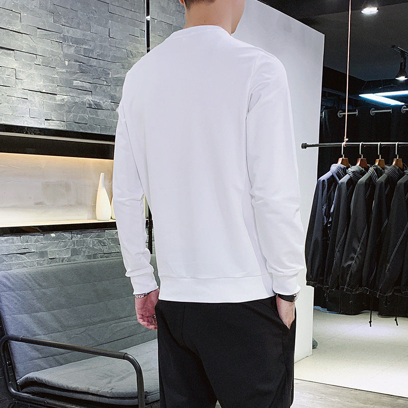 Men's Long Sleeve Sweatshirt with Round Neck, Contrast Piping & Minimal Logo Chichicherry