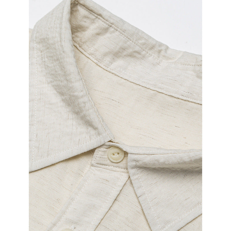 Men's Casual Long Sleeve Relaxed Fit Leisure Shirt made of Linen-Cotton Mix with Chest Pocket Chichicherry