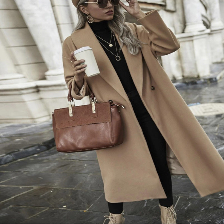 Women Oversize Long Coat with Wide Shoulder and Concealed Button Placket Chichicherry