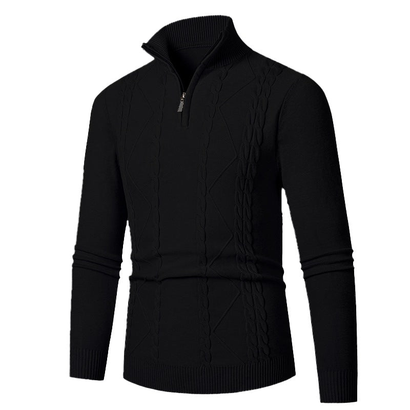 Men's fine knit half-zip sweater with cable pattern and stand-up collar Chichicherry