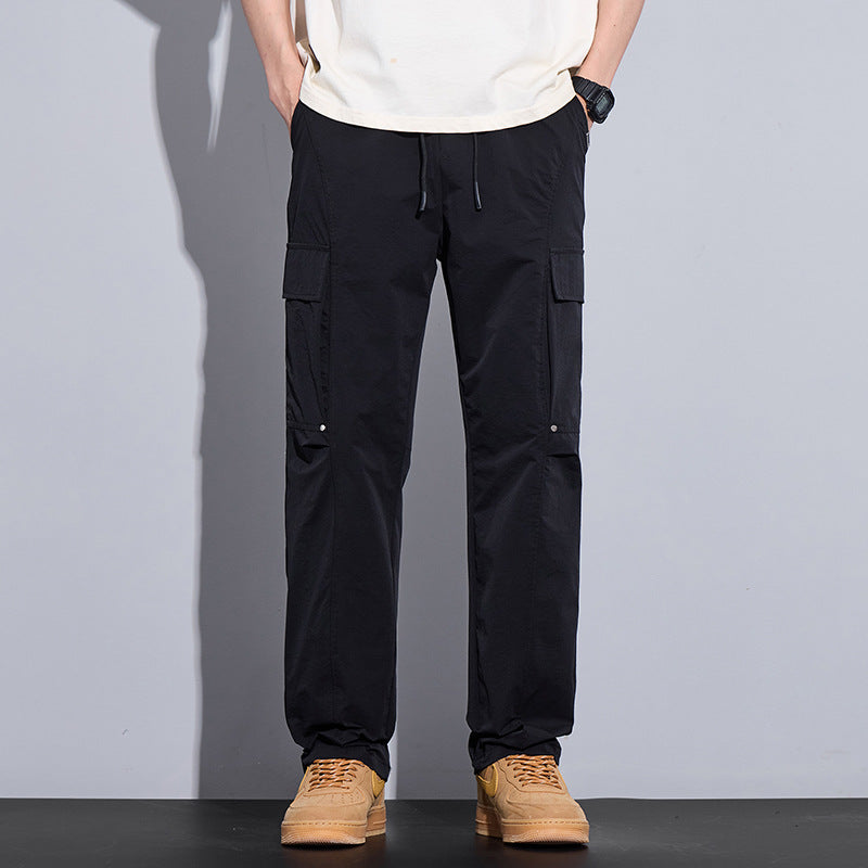 Men's Lightweight Cargo Casual Trousers with Drawstring, Multi-Pockets and Straight Cut Chichicherry