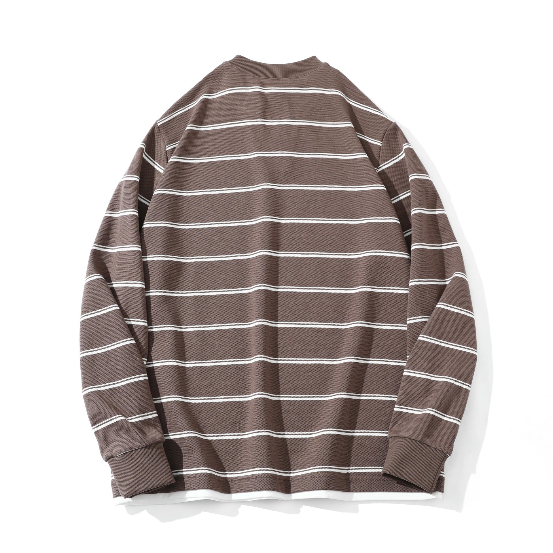 Unisex Striped Long Sleeve Sweatshirt with V-Notch and Waffle Texture Chichicherry
