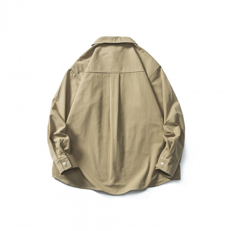 Men's Oversize Canvas Shirt Jacket with Cap Seams and Patch Pockets Chichicherry
