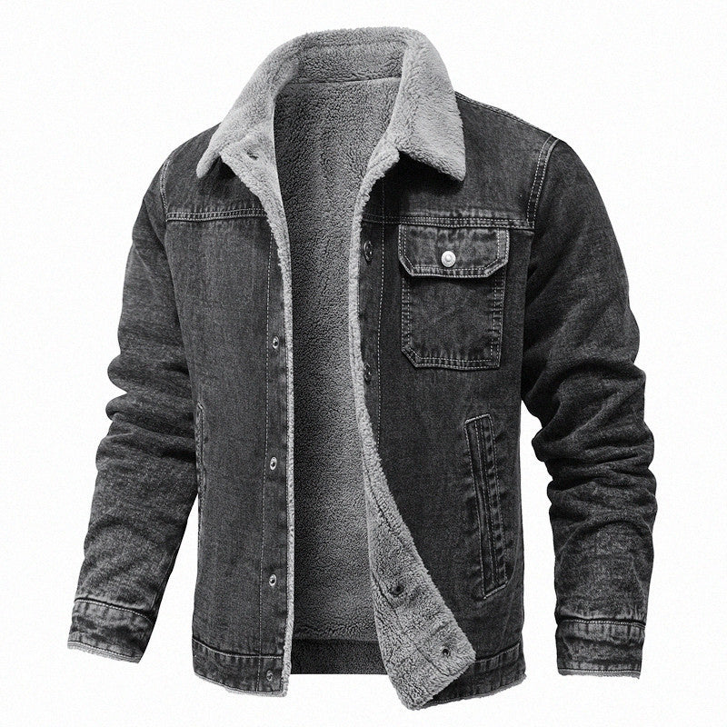 Men's Sherpa-lined denim jacket with teddy lining and chest pocket Chichicherry