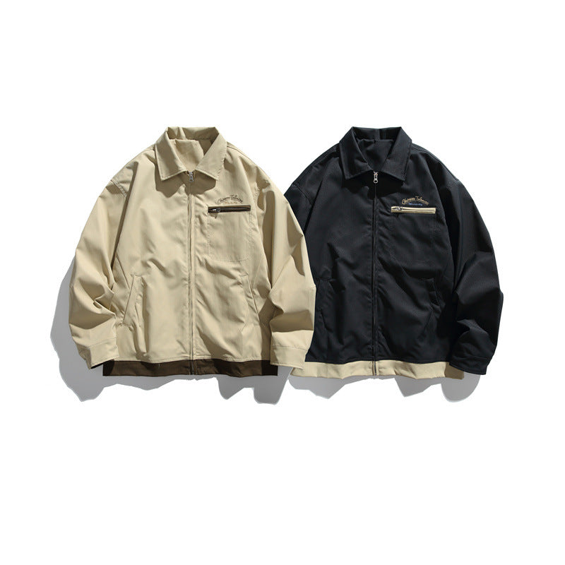 Unisex Boxy transitional blouson jacket with full-length zipper, chest zip pocket, and contrasting ribbed hem Chichicherry