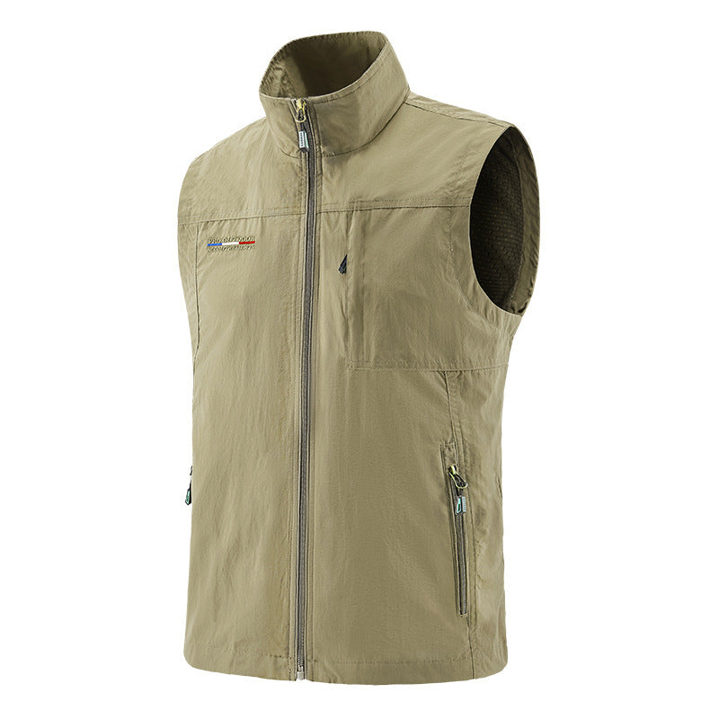 Men's lightweight windproof utility vest with zipper and stand-up collar Chichicherry