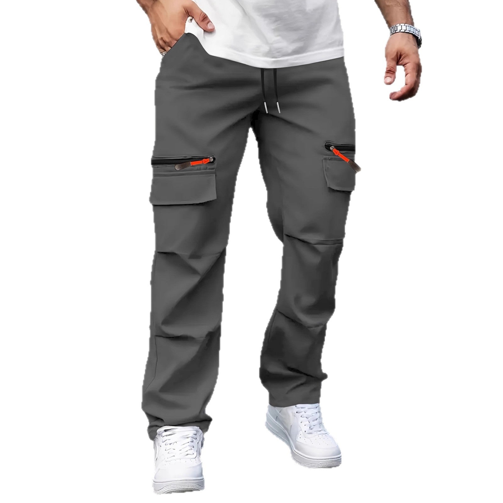 Men's cargo joggers with multifunction pockets, drawstring & zippers Chichicherry