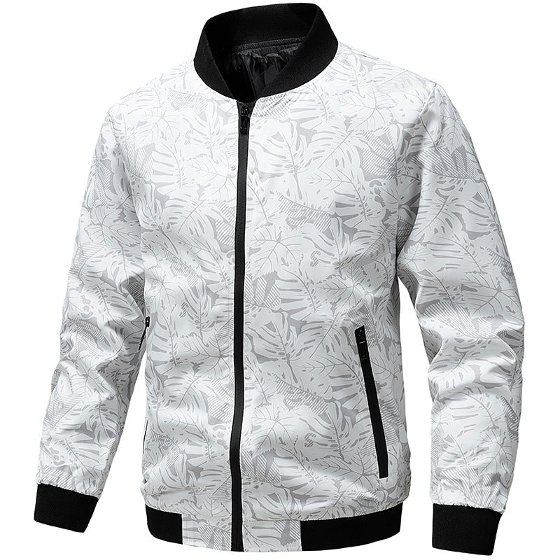 Men's Lightweight Printed Bomber Jacket with Full Zip, Ribbed Collar & Zip Pockets Chichicherry