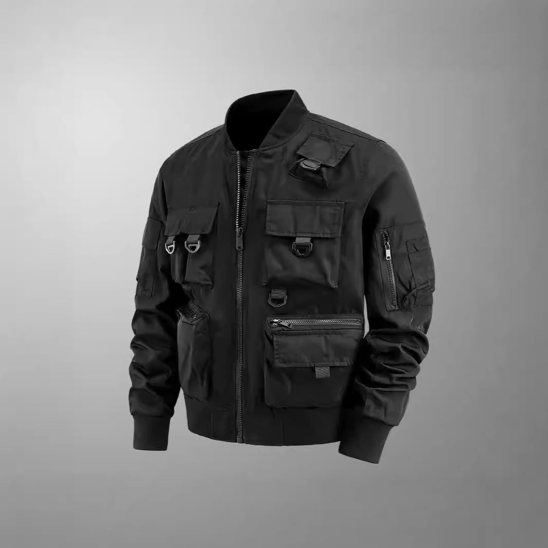 Men's Tactical Multi-Pocket Bomber Jacket with Utility Pockets Chichicherry