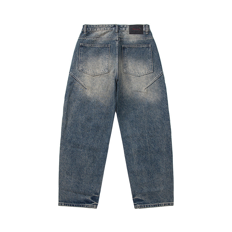 Women Loose-Fit Vintage Denim Jeans with Frayed Details and Cropped Leg Chichicherry