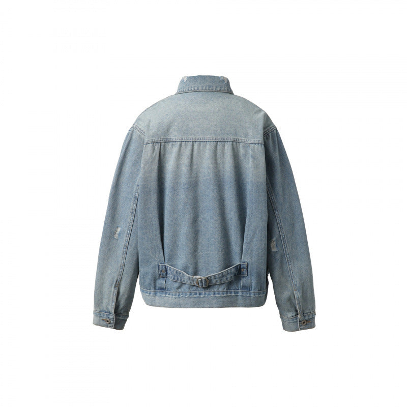 Men's oversized denim jacket in vintage look with slight used effect and chest pockets Chichicherry