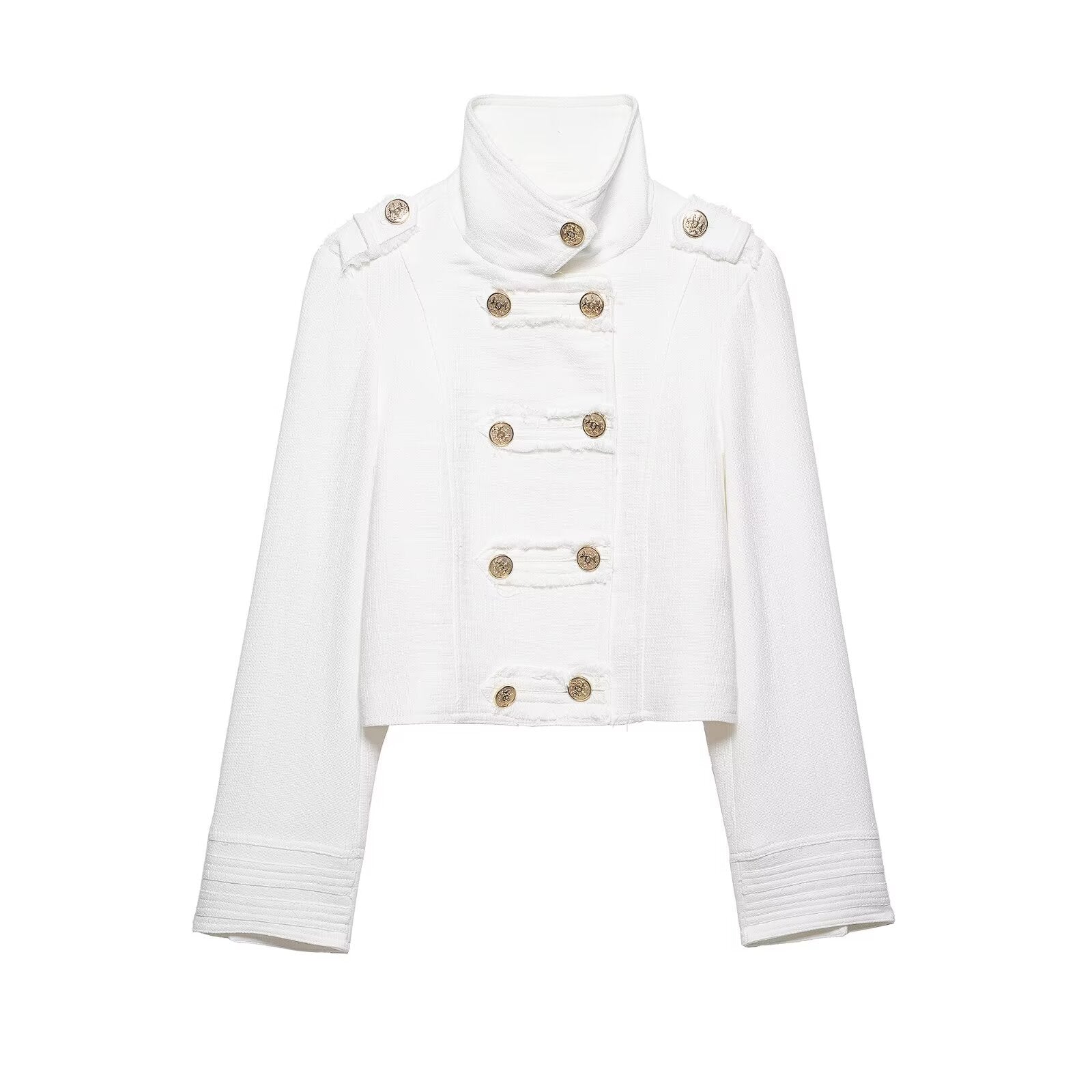 Ladies short jacket in nautical style with double-breasted decorative button placket and stand-up collar Chichicherry