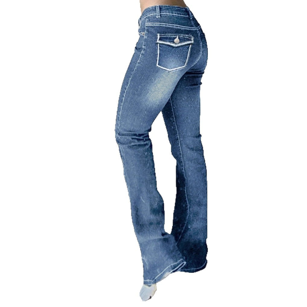 Women's high-waisted flared denim pants with sculpting fit and extended leg Chichicherry