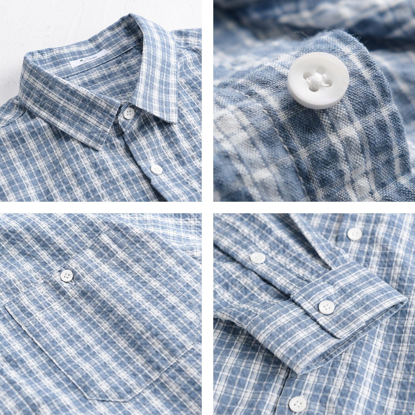 Men's Lightweight Checked Cotton Seersucker Shirt in Relaxed Fit with Chest Pocket Chichicherry