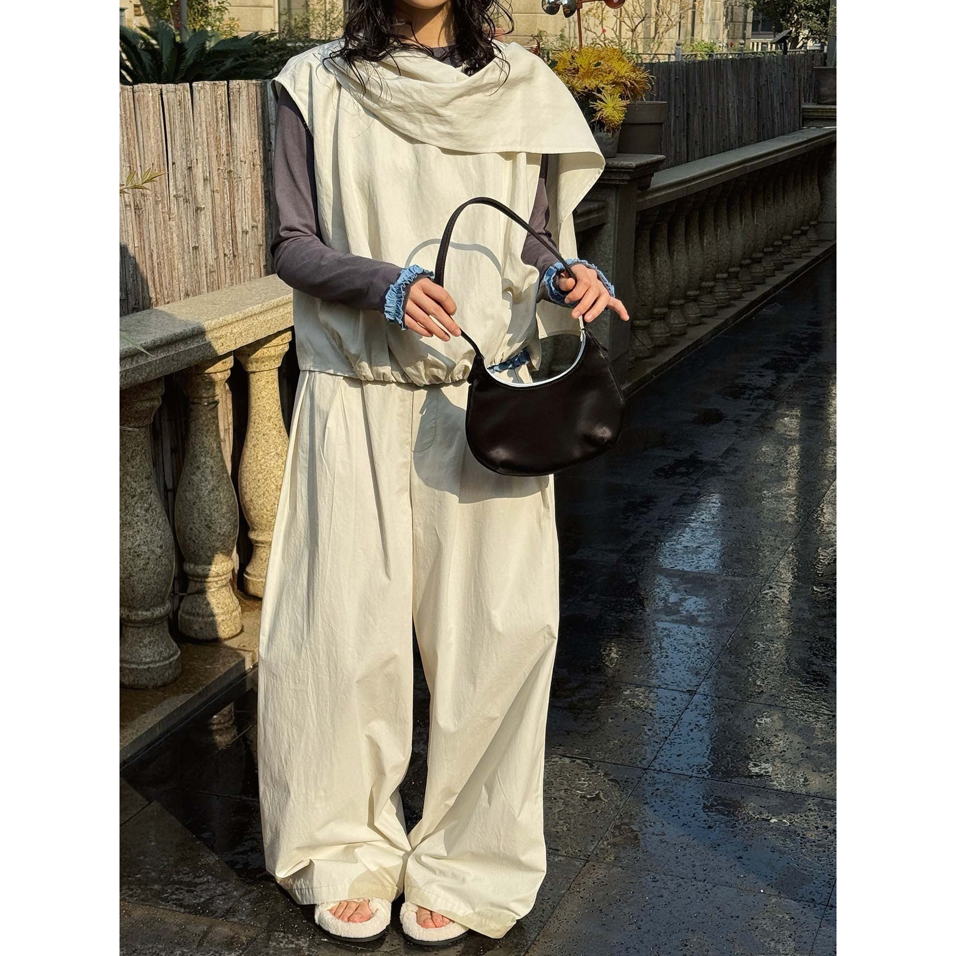 Women Wide High-Waist Pleated Cotton Palazzo Pants Chichicherry