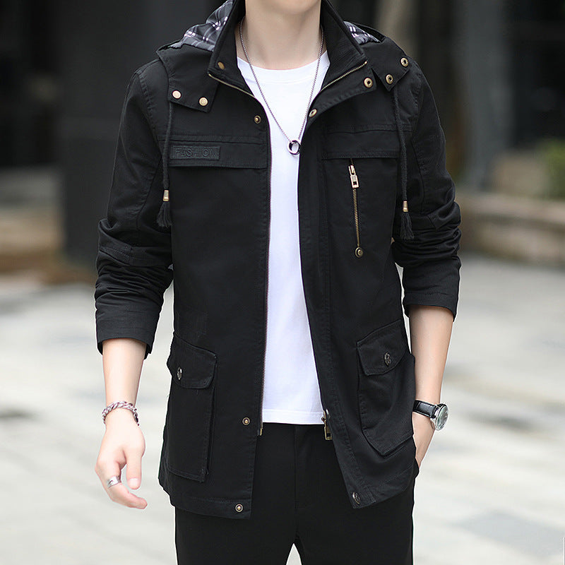 Men's lightweight canvas parka in field style with hood and multifunctional pockets Chichicherry