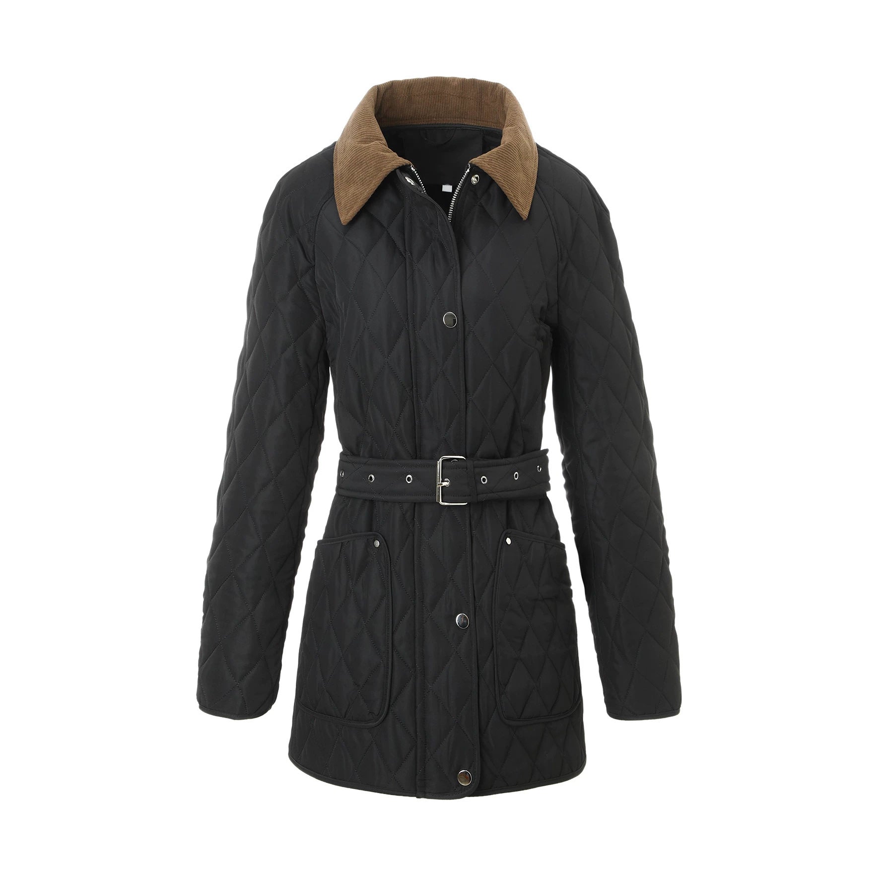 Women's quilted coat with belted waist and cord collar Chichicherry