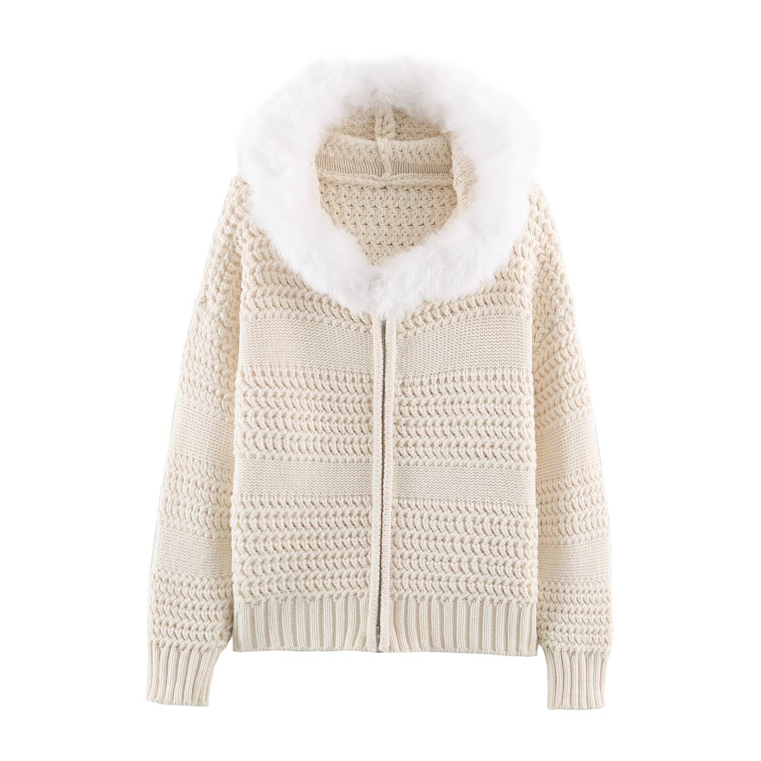 Women’s cardigan with full zip and cozy faux fur collar Chichicherry